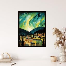 Wee Blue Coo Wall Art Print Yukon Northern Lights Green Teal Blue Living Room Framed - Size: A4 - thumbnail 4