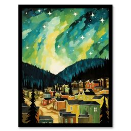 Wee Blue Coo Wall Art Print Yukon Northern Lights Green Teal Blue Living Room Framed - Size: A4 - thumbnail 1