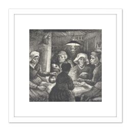 Artery8 Vincent Van Gogh De Aardappeleters Black & White 8X8 Inch Square Wooden Framed Wall Art Print Picture with Mount - thumbnail 1