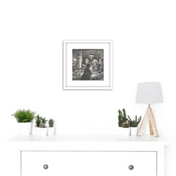 Artery8 Vincent Van Gogh De Aardappeleters Black & White 8X8 Inch Square Wooden Framed Wall Art Print Picture with Mount - thumbnail 2