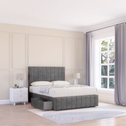 "Sloomy California Divan Bed Base Slate Naples No Drawers 12"" Footboard & 54"" Floor Standing Headboard in Dark Grey - Size: Single" - thumbnail 1