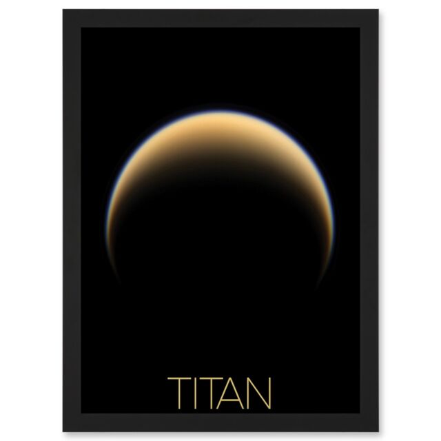 Artery8 NASA Our Solar System Titan Saturn's Moon North Pole Artwork Framed Wall Art Print A4 in Black - image 1