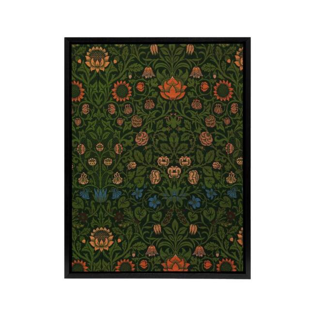 "Artery8 Violet & Columbine Floral Pattern Morris Black Framed Canvas Art in Green - Size: W12"" x H16""" - image 1