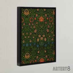"Artery8 Violet & Columbine Floral Pattern Morris Black Framed Canvas Art in Green - Size: W12"" x H16""" - thumbnail 2
