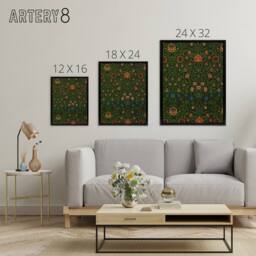 "Artery8 Violet & Columbine Floral Pattern Morris Black Framed Canvas Art in Green - Size: W12"" x H16""" - thumbnail 4