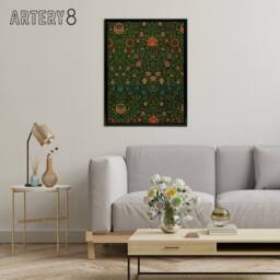 "Artery8 Violet & Columbine Floral Pattern Morris Black Framed Canvas Art in Green - Size: W12"" x H16""" - thumbnail 3