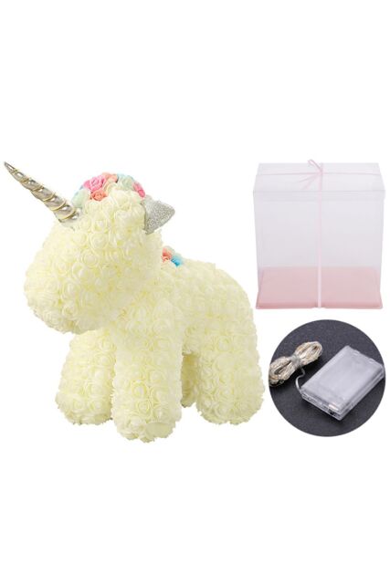 Living and Home Artificial Rose Unicorn with Gift Box & Light in Beige - image 1