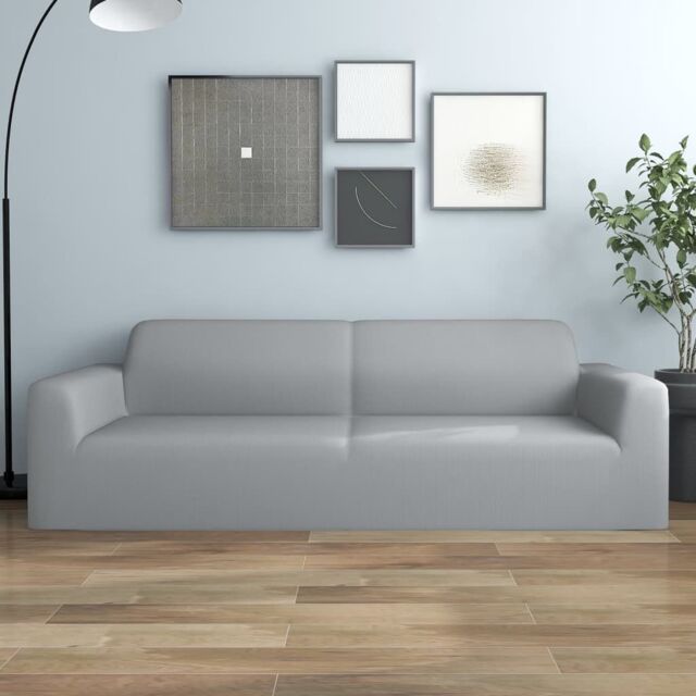 Berkfield Home 3-Seater Stretch Couch Slipcover Grey Polyester Jersey - image 1