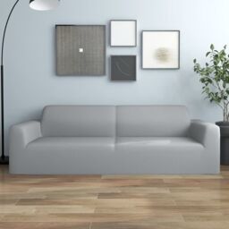 Berkfield Home 3-Seater Stretch Couch Slipcover Grey Polyester Jersey - thumbnail 1