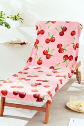 Catherine Lansfield Cherries Cotton Beach Sun Lounger Towel in Pink