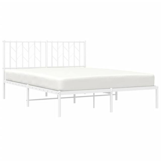 Berkfield Home Metal Bed Frame without Mattress with Headboard White 140x200cm - Size: 140x200 cm - image 1