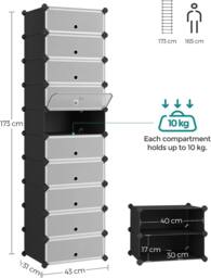 SONGMICS 10 Slot Rectangular Storage Organiser Modular DIY Plastic Wardrobe in Black - thumbnail 2