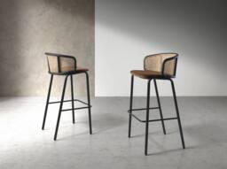 Angel Cerda Rattan Back Brown Velvet Stool 515095 cm - thumbnail 3