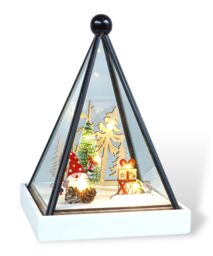 Netagon Triangle Glass Holder Snow Globe with Light Up Festive Gonk Scene Battery Operated in White - thumbnail 7