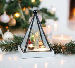 Netagon Triangle Glass Holder Snow Globe with Light Up Festive Gonk Scene Battery Operated in White - thumbnail 6