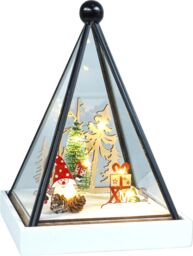 Netagon Triangle Glass Holder Snow Globe with Light Up Festive Gonk Scene Battery Operated in White