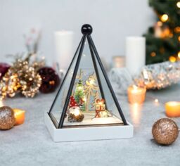 Netagon Triangle Glass Holder Snow Globe with Light Up Festive Gonk Scene Battery Operated in White - thumbnail 5