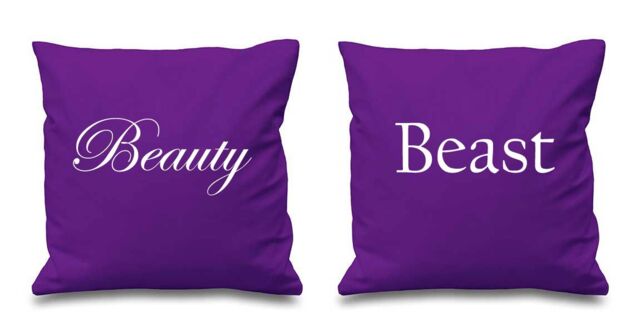 60 SECOND MAKEOVER Beauty & Beast Cushion Covers in Purple - Size: 40 cm x 40 cm