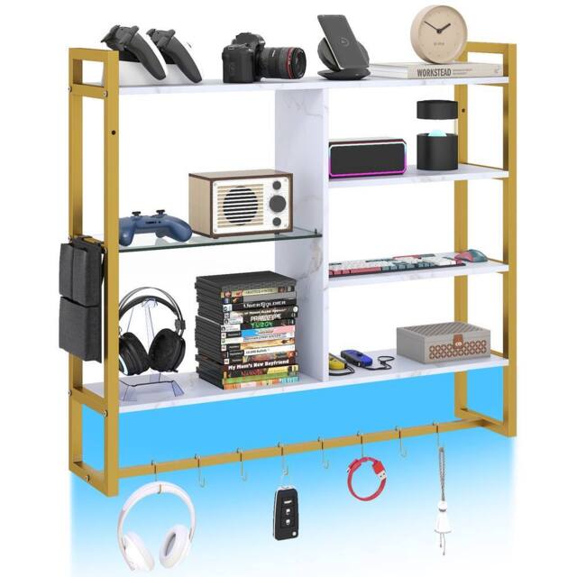 Costway Floating Shelves w/Lights Remote&APP Control 6-Tier Wall Mounted Shelf in White - image 1