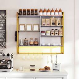 Costway Floating Shelves w/Lights Remote&APP Control 6-Tier Wall Mounted Shelf in White - thumbnail 3