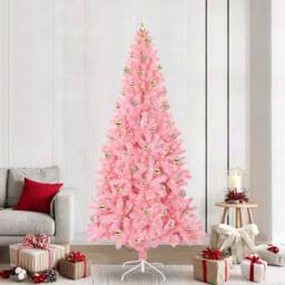 Berkfield Home Christmas Tree with 300 LEDs with Stand Pink 240 cm PVC - thumbnail 1