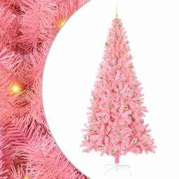 Berkfield Home Christmas Tree with 300 LEDs with Stand Pink 240 cm PVC - thumbnail 2