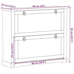 Berkfield Home Shoe Cabinet Corona 99x32x85 cm Solid Wood Pine in Light Brown - Size: 99 x 32 x 85 cm - thumbnail 9