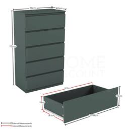 HD Designs Denver 5 Drawer Chest of Drawers Storage in Green - thumbnail 2