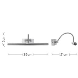 ValueLights Capri Pair Brushed Chrome Adjustable Twin Bulb Picture Wired Wall Lights in Metallic Silver - thumbnail 6