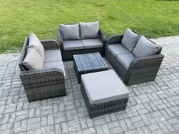 Fimous Outdoor Garden Furniture Sets 7 Seater Wicker Rattan Furniture Sofa Sets with Square Coffee Table Love seat Sofa Big Footstool in Dark Grey - thumbnail 2