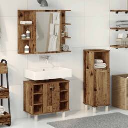 Berkfield Home 3 Piece Bathroom Furniture Set Old Wood Engineered Wood in Brown - thumbnail 3