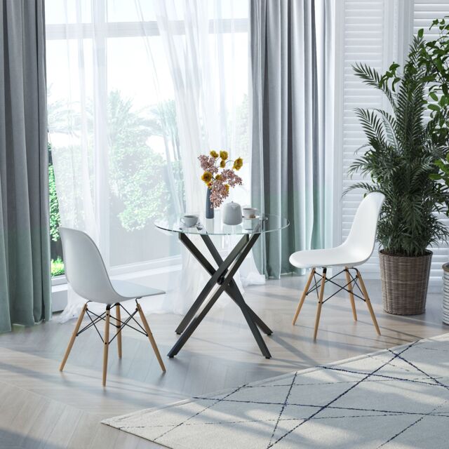 HOMCOM Round Side Table with Tempered Glass Top & Metal Legs in Black - image 1