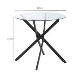 HOMCOM Round Side Table with Tempered Glass Top & Metal Legs in Black - thumbnail 3
