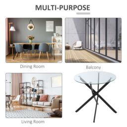 HOMCOM Round Side Table with Tempered Glass Top & Metal Legs in Black - thumbnail 8