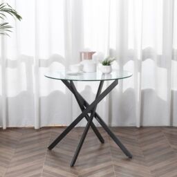 HOMCOM Round Side Table with Tempered Glass Top & Metal Legs in Black - thumbnail 7