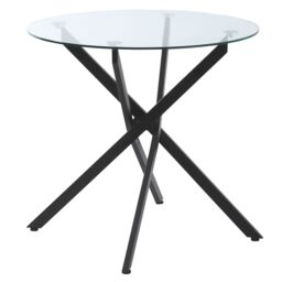 HOMCOM Round Side Table with Tempered Glass Top & Metal Legs in Black - thumbnail 2