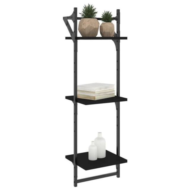Berkfield Home Beautiful 3-Tier Wall Shelves with Bars 2 pcs Black 30x25x100 cm - Size: 30 x 25 x 100 cm - image 1