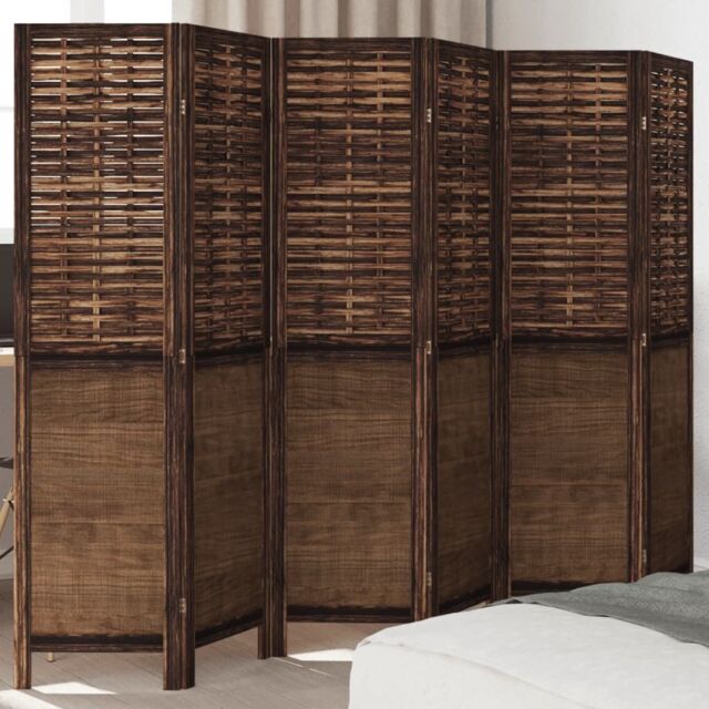 Berkfield Home Room Divider 6 Panels Dark Brown Solid Wood Paulownia - image 1
