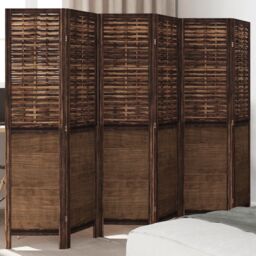 Berkfield Home Room Divider 6 Panels Dark Brown Solid Wood Paulownia - thumbnail 1