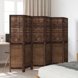 Berkfield Home Room Divider 6 Panels Dark Brown Solid Wood Paulownia - thumbnail 3