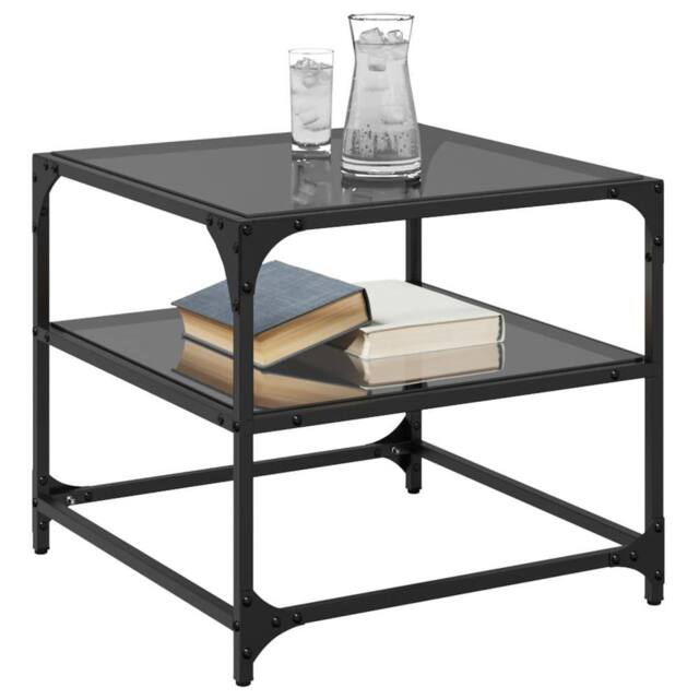 Berkfield Home Decorative Coffee Tables with Black Glass Top 2 pcs 50x50x45 cm Steel - Size: 50 x 50 x 45 cm - image 1