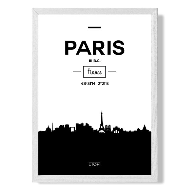 ARTZE Paris Black & White City Skyline Framed Print SIZE: A2 with White Frame - Size: A4 - image 1