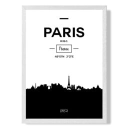ARTZE Paris Black & White City Skyline Framed Print SIZE: A2 with White Frame - Size: A4 - thumbnail 1