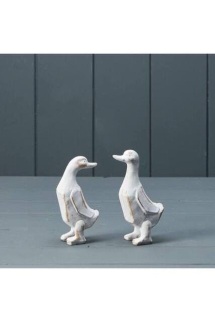 KDMD Rustic Mixed Whitewashed Wooden Ducks in White - image 1