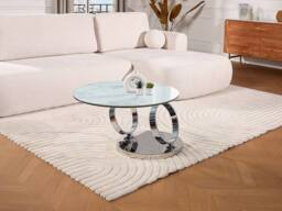 Vente-unique Coffee Table With Swivelling Trays - Ceramic & Tempered Glass - White in Clear - thumbnail 3