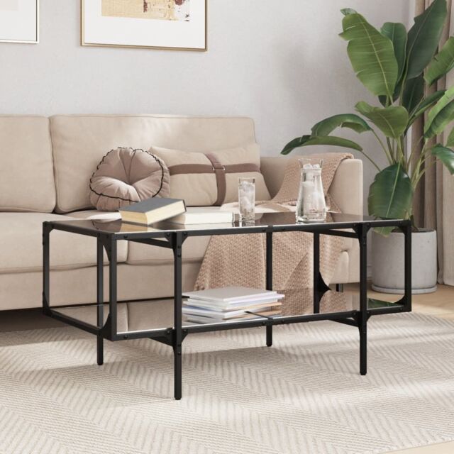Berkfield Home Coffee Table with Black Glass Top 98.5x50x45 cm Steel - image 1