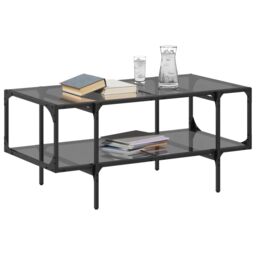 Berkfield Home Coffee Table with Black Glass Top 98.5x50x45 cm Steel - thumbnail 3