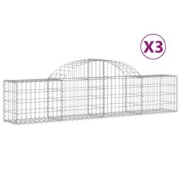 Berkfield Home Arched Gabion Baskets 3 pcs 200x30x40/60 cm Galvanised Iron in Silver - thumbnail 2