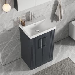 Balterley Floor Standing 2 Door Vanity Unit - Thin-Edge Basin 500mm, Satin Dark Grey - thumbnail 3
