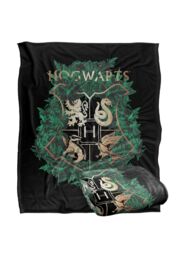 Warner Brothers Harry Potter Hogwarts Green & Gold Floral Crest Blanket 152 x 127 cm in White - thumbnail 2